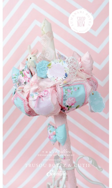 Lumanare de botez pentru fetite cu iepurasi si flori, 65x4 cm, Rose  2